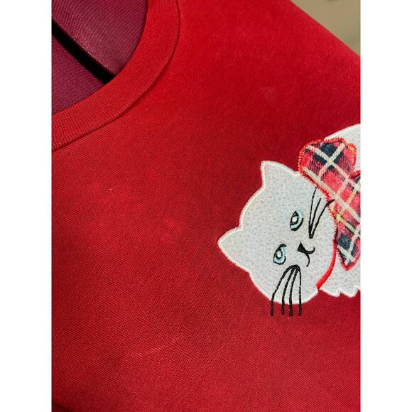 sweatshirt dress nightgown fuzzy cat plaid bow red white - Picture 5 of 9